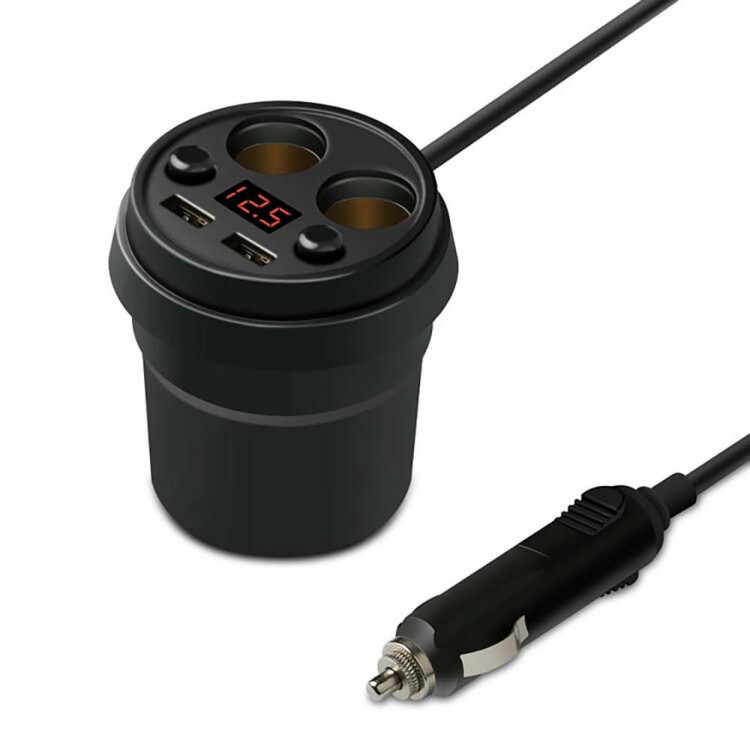 Dual USB Car Charger Adapter with 2 Cigarette Lighter Socket-1