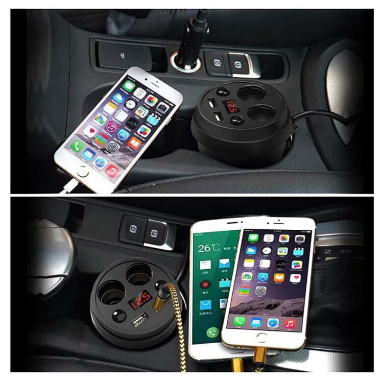 Dual USB Car Charger Adapter with 2 Cigarette Lighter Socket-9