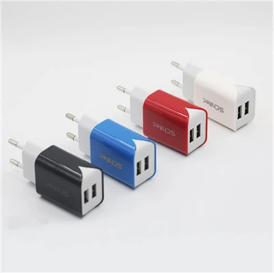 2 Port USB Pengecas Dinding Palam EU dengan Ce Fcc Rohs